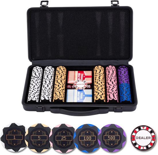 Bullets Playing Cards Pokerset Janice – 300 Plastic Chips, 2 Kaartspellen, Dobbelstenen, Keramische Dealerbutton En Koffer – Ideaal Voor Poker En Casino-avonden Thuis