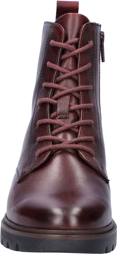 Bordeauxrode leren veterboot met veters en ritssluiting.