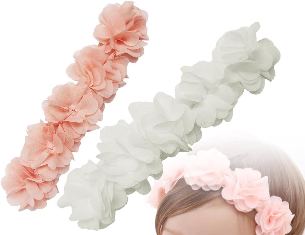 Cosensi - Haarband voor baby's meisjes, tulband-hoofdband met bloemen, 2 stuks