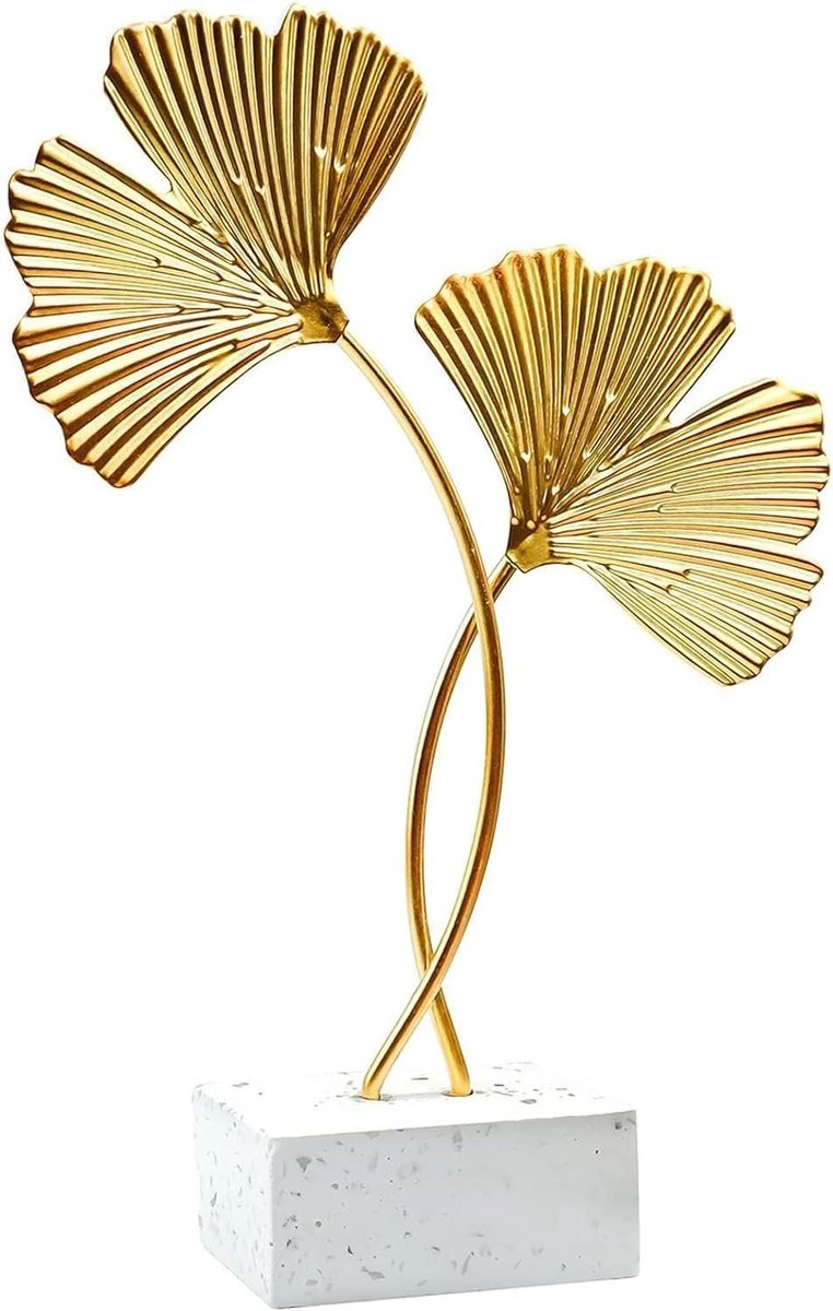 Cosensi - Ginkgo Blad Standbeeld, Gouden Desktop Ornament voor Woonkamer en Kantoor, Creatieve Sculptuur (21 x 14 cm)