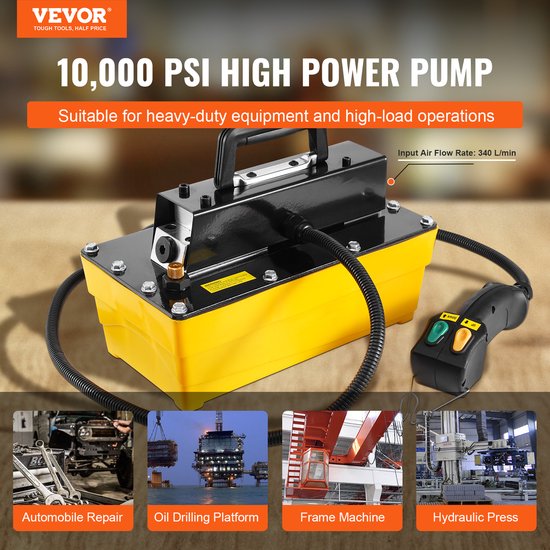 VEVOR Luchthydraulische Pomp 10.000 PSI Voetpomp Luchthydraulische Pomp Hydraulische Pomp van Merkloos — afbeelding 5