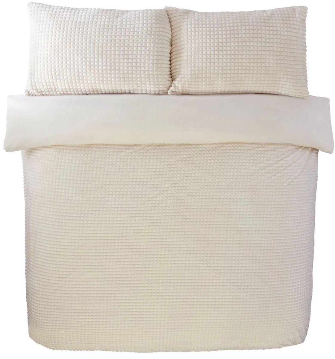 So Soft dekbedovertrek Waffle Teddy - Crème - tweepersoons - 200x200 cm + 2 stuks 50x75 cm