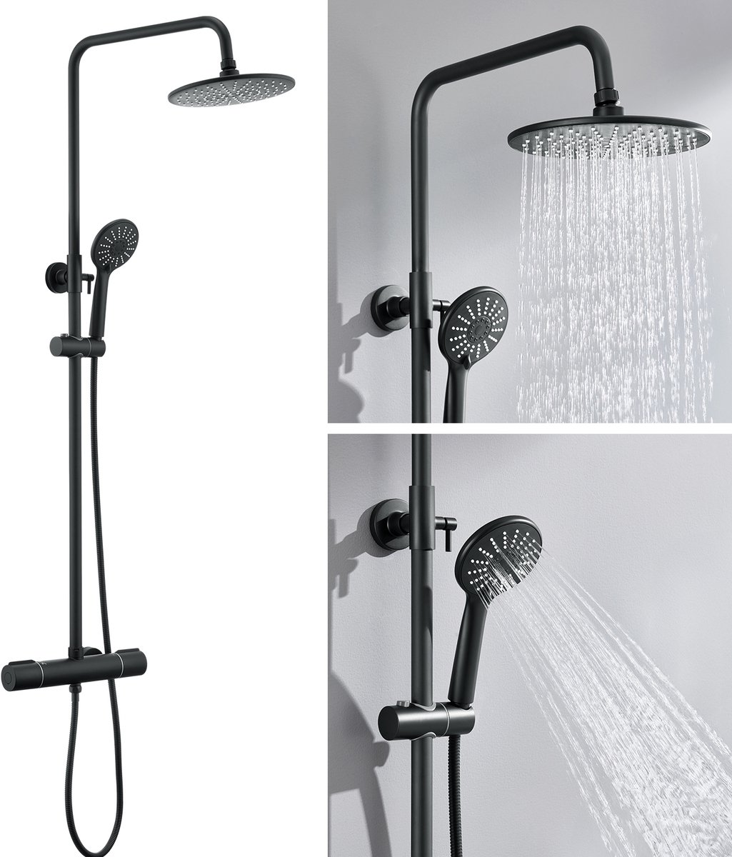 Regendouche Opbouwset Sanimex Giulini Thermostatisch Incl Douchegarnituur O 20cm Mat Zwart