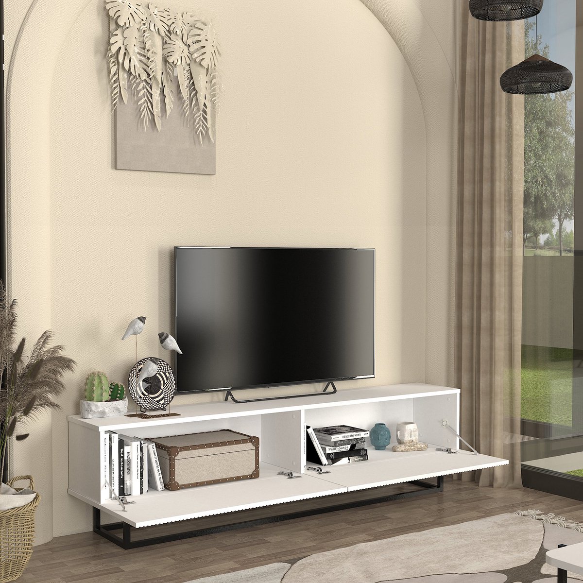 Tv-meubel Verpsboga kort frame 180x32x47 cm wit [en.casa]