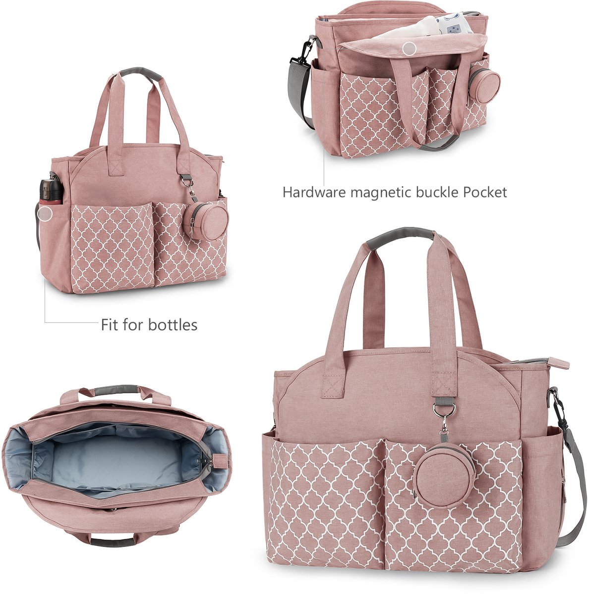 Luiertas - Grote multifunctionele luiertas voor baby's - Reisluiertas voor dames (Roze) – foto 6