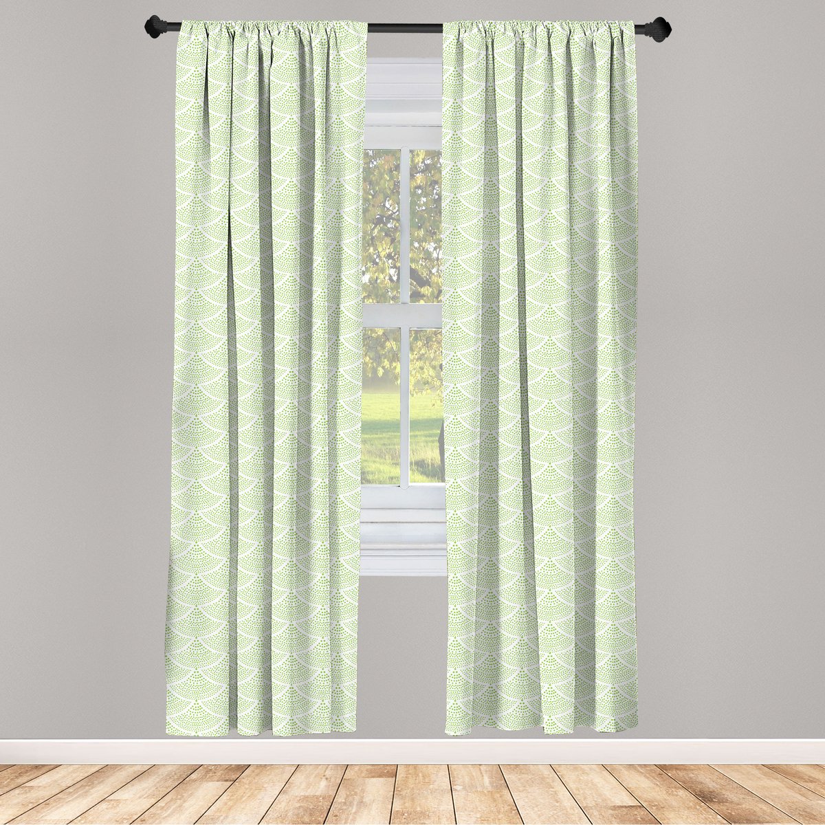 ABAKUHAUS Vis-schaalpatroon – 2-delige gordijnset – appelgroen/wit – 75x225 cm – roedezak