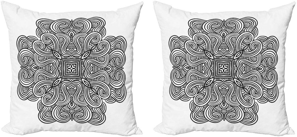 ABAKUHAUS Keltisch Kussenhoes Set 2x40x40 – Dubbelzijdig bedrukt – zwart-wit Wit Zwart