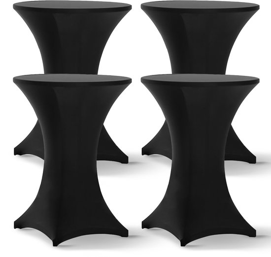 Partizzle 4x Luxe Statafelrok - ∅80-85x110 cm - Kreukvrij, Extra Dik & Sterk - Stretch Statafelhoes - Kerst Feest Statafel Partytafel Tafelrok - Zwart