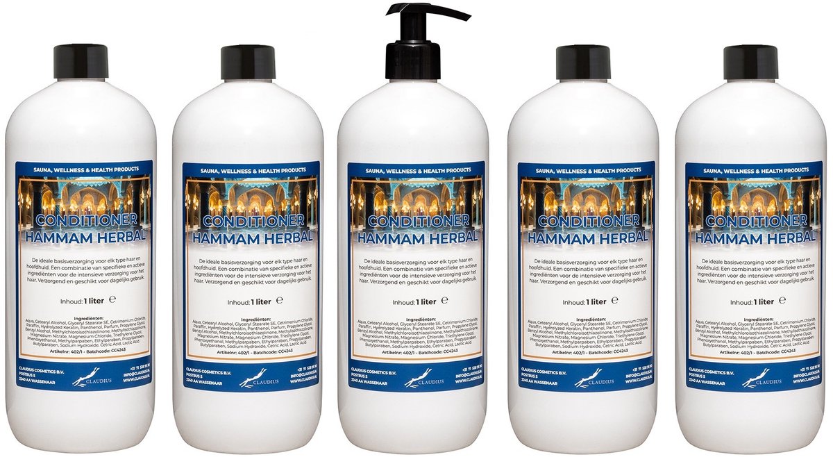 Hairconditioner Hammam Herbal 1 liter met zwarte pomp - set van 5 stuks