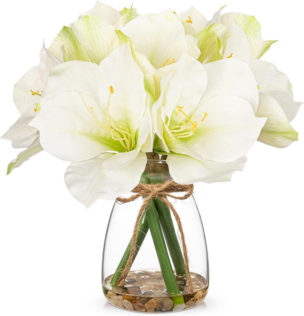Cosensi Kunstmatige amaryllisbloemen in vaas | 30 cm nepwitte bloemen met kunstwater en kiezels | Echte touch lentebloemen voor huis, badkamer, tafel | Bruiloft, feestdecoraties | Middelpunt Any
