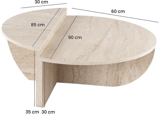 Set de 2 tables basses - Effet travertin beige - ALOEVA L 90 cm x H 30 cm x P 60 cm