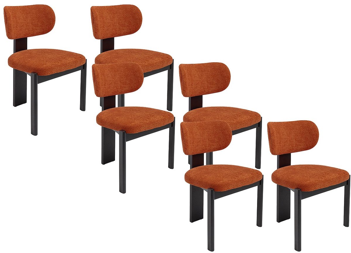 Vente-unique Set van 6 stoelen in boucléstof en zwart rubberhout - Terracotta - WILANA