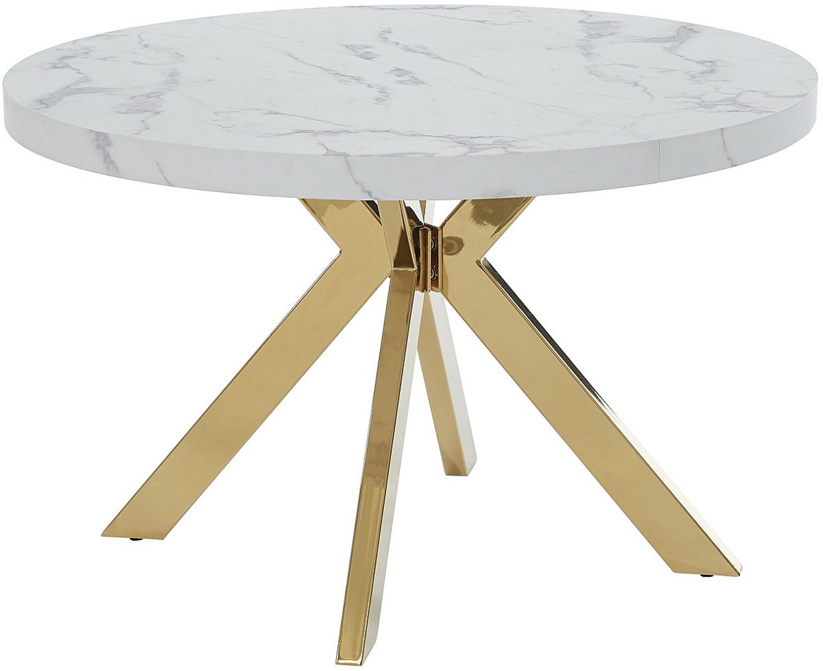 L-vormige Tafel 120-160 Cm Vente-unique Uittrekbare Eettafel - 4 à 6 Personen - Mdf En Roestvrij Metaal Witgelakt Cusco L 160 Cm X H 76 Cm X D 120 Cm Witte Marmeren MDF Tafelblad