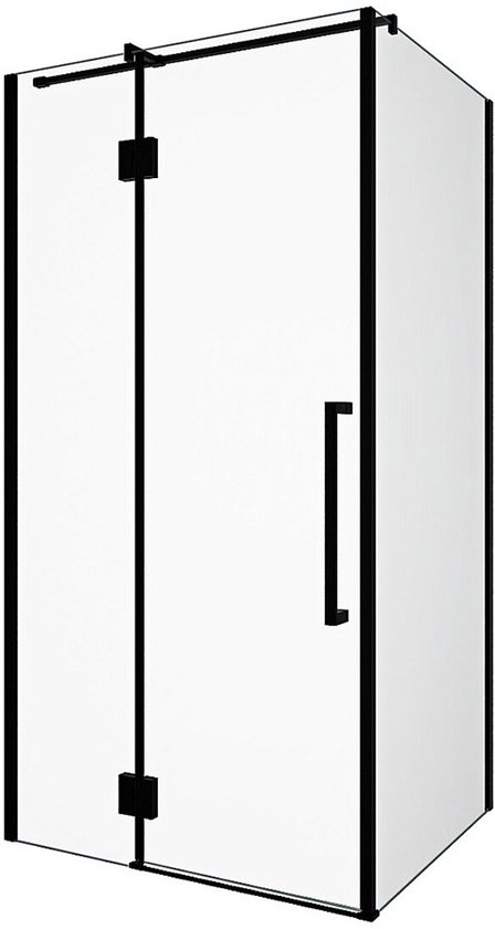Paroi de douche fixe avec porte pivotante style industriel noir mat - 80 x 100 x 190 cm - PRINCETON L 100 cm x H 190 cm x P 80 cm