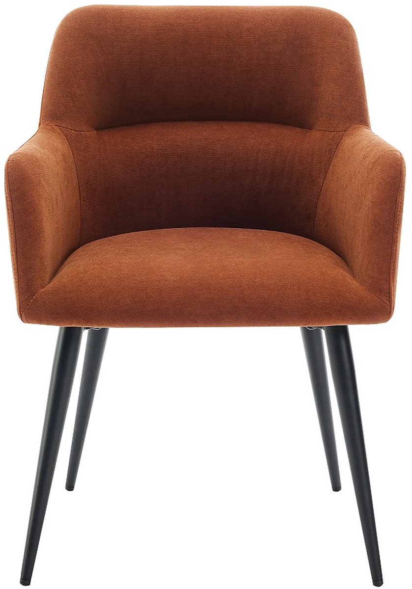 Vente-unique Set van 2 stoelen met armleuningen van stof en zwart metaal - Terracotta - HEKA