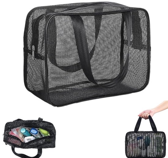 1 stuk - mesh douchetas met - Douche tas - 30x10x20cm - badkamer - sportschool - reizen - Draagbare mesh douchebox - Essentiële opbergzakken voor studentenhuizen, zwemshampoo-zakken