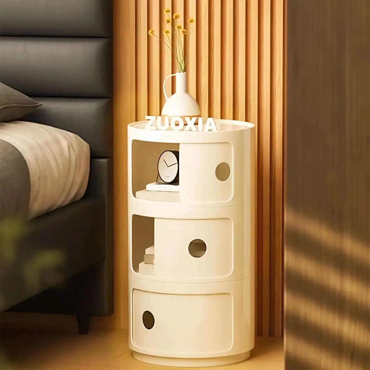 Tresaro Modern Ronde Nachtkast 3-Laden – Compact Opbergkastje voor Slaapkamer & Woonkamer