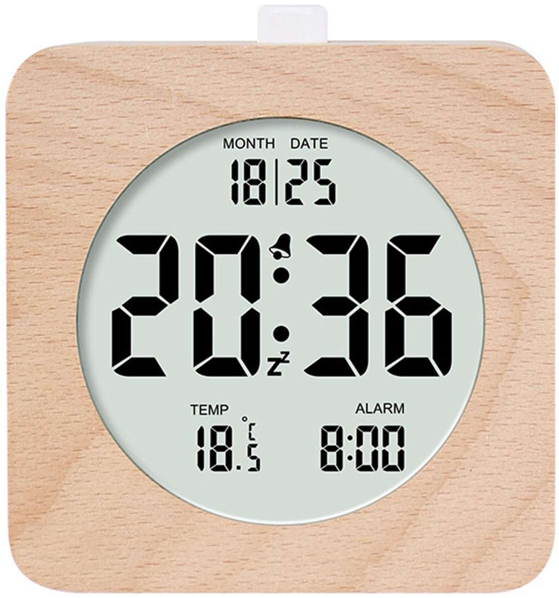 Ynkkvre - Houten wekker -Houten digitale wekker voor slaapkamers, houten batterijgevoede wekker met snooze-functie en nachtlampje, elektronische LCD-bureauklok met weergave van tijd, datum, temperatuur, houten decor, vierkant, bruin