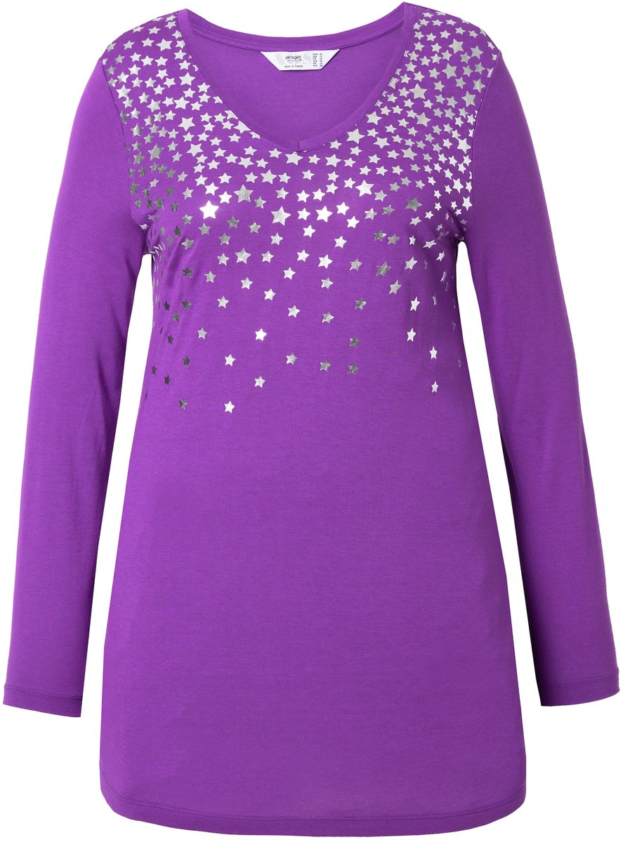 Angel of Style - Dames - T-shirt A-lijn zilverkleurige sterrenprint lange mouwen - Violet - Maat 48