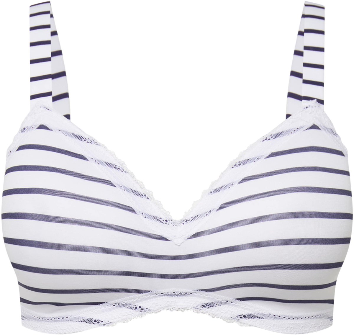 Ulla Popken Dames - Beha zonder beugels softcups strepen - Nachtblauw