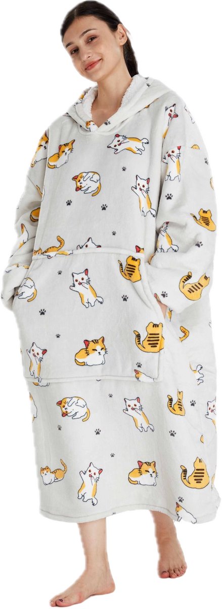 Q-Living Hoodie Deken -Oversized Hoodie - Plaid Met Mouwen - Snuggle Hoodie - Extra Lang - Fleece Deken Met Mouwen - Katten Lang 2026