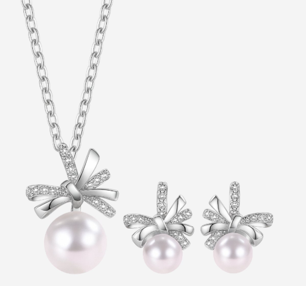 ASTRADAVI S925 Sterling Zilver - Sieraden Geschenkset - Prachtige strikvormige hanger ketting met parel en zirkoon - met Bijpassende Oorbellen