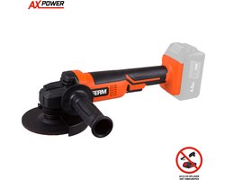 FERM - AX-POWER - AGM1131 - Accu - Haakse slijper - 125mm - 20Volt - Zijgreep - link en rechts te plaatsen - ZONDER Accu - ZONDER lader - Ook geschikt voor: - FX-Power - en - FX-Orange - Draadloze haakse slijper