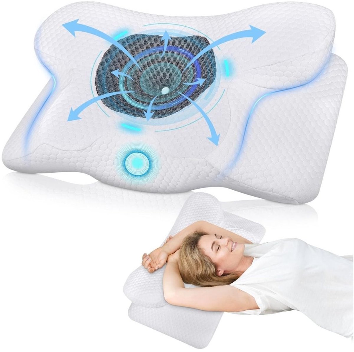 RWB® Hoofdkussen Nekklachten - Ergonomisch Hoofdkussen - Hoofdkussen - Neksteun - Traagschuim