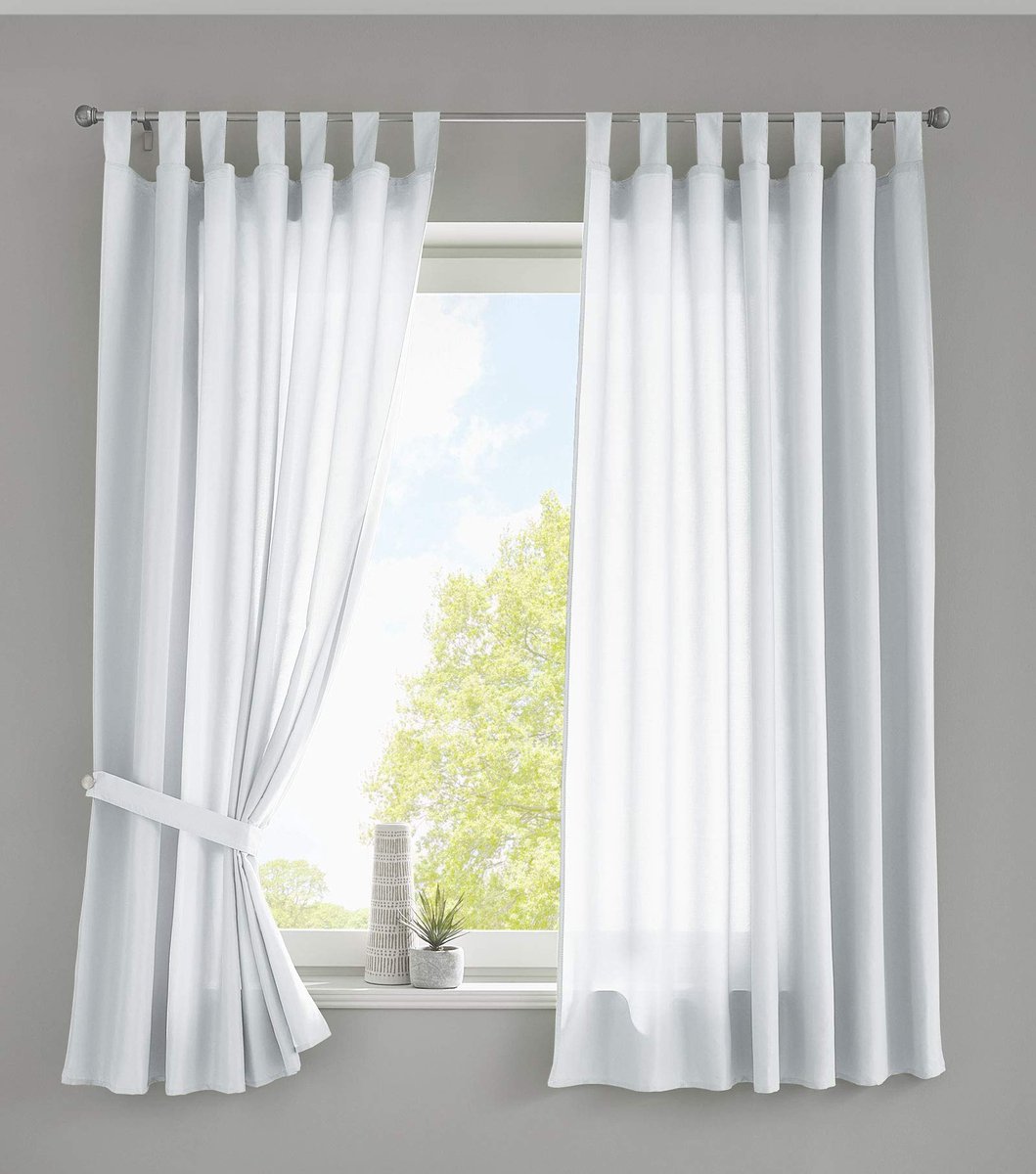 Unyqoos Set van twee elegante witte gordijnen van lichtdoorlatende microsatijn stof