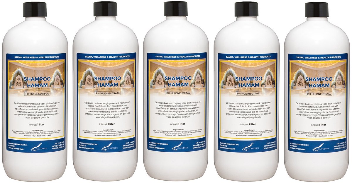 Shampoo Hamam 1 liter met dop - set van 5 stuks - voordeelverpakking - haarverzorging