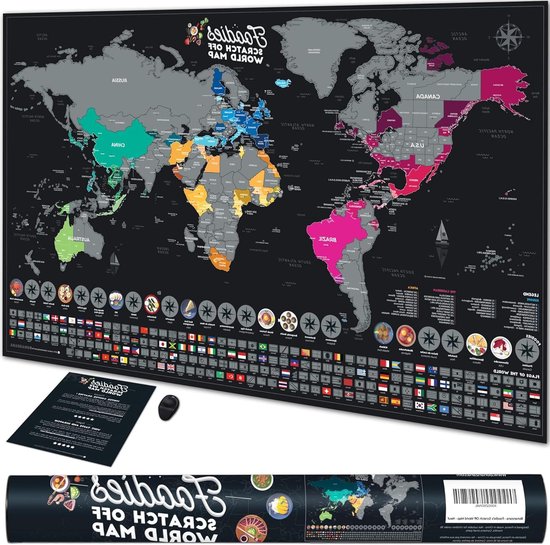 Atlas & Green Kras Wereldkaart Mist Aquarel - Gedetailleerde