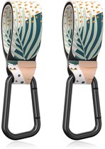 BOTC Kinderwagen tassenhaakjes - Leer - Haakjes voor tassen - Set van 2 - Leather - Extra stevig - Buggy haakjes - Abstract blad