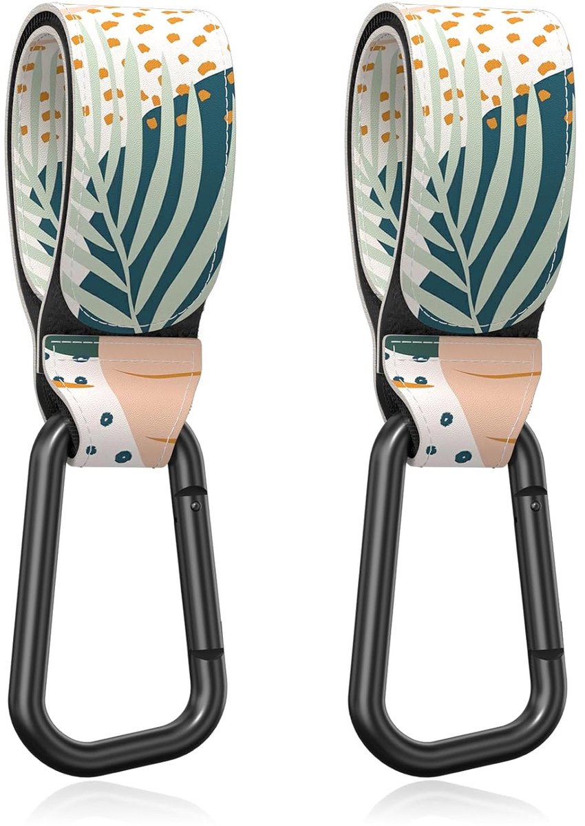 BOTC Kinderwagen tassenhaakjes - Leer - Haakjes voor tassen - Set van 2 - Leather - Extra stevig - Buggy haakjes - Abstract blad van BOTC