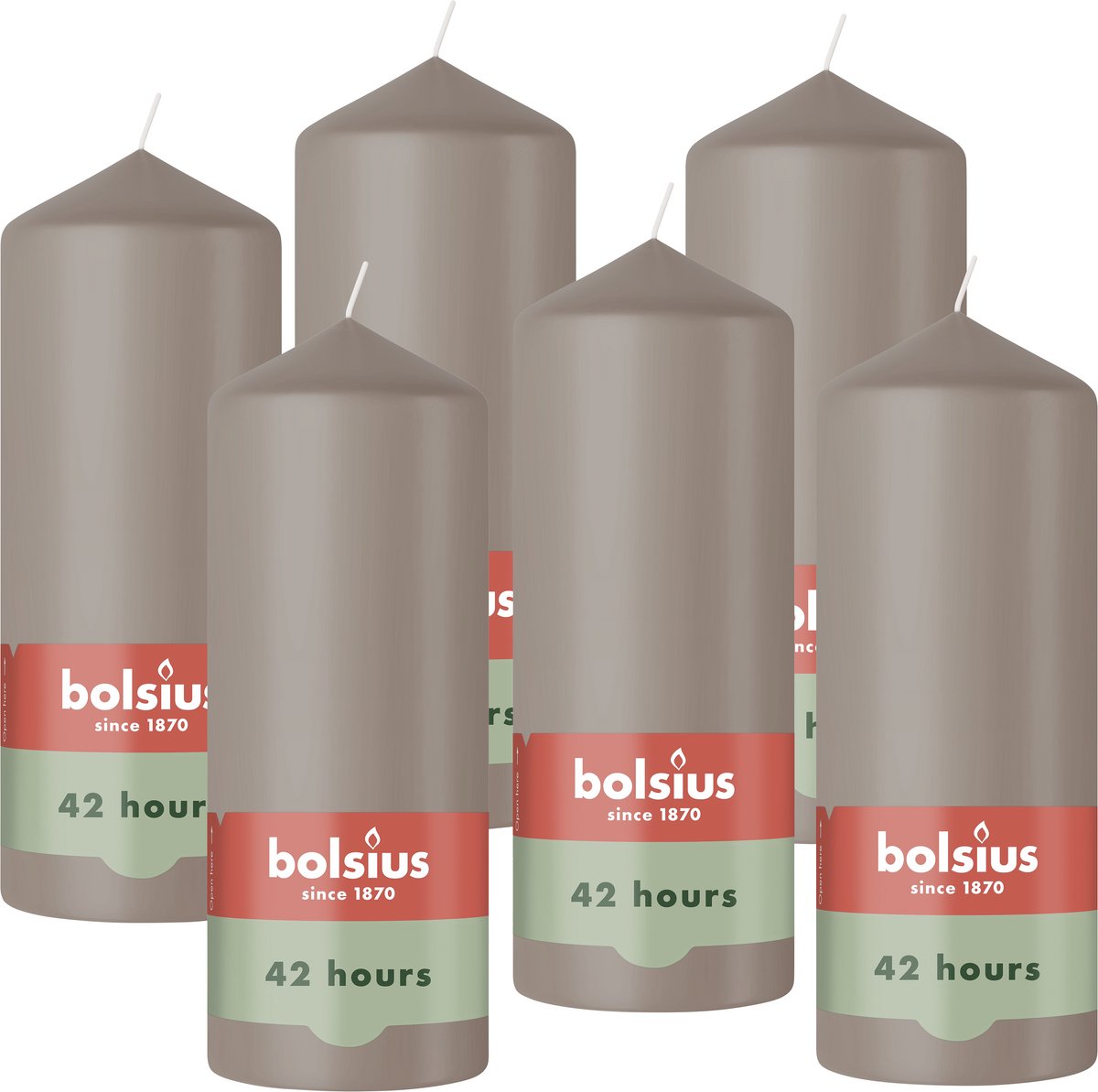 Bolsius Gladde Stompkaarsen - Taupe - 6 stuks - 15cm - 42 Branduren