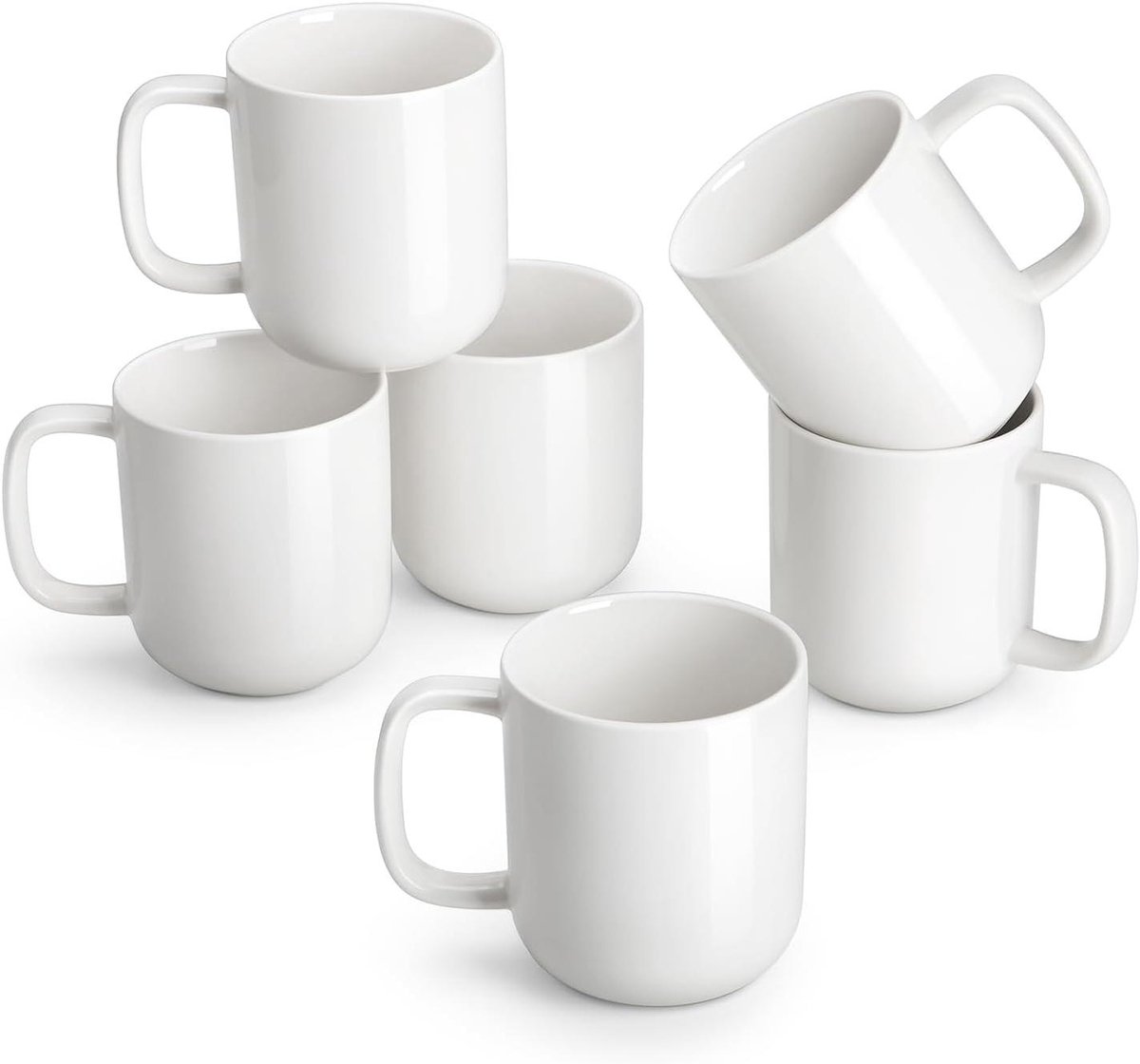 Cosensi - Aardewerk koffiemokken set van 6 - 320 ml - Magnetron- en vaatwasmachinebestendig - Theekopjes met handvat - Wit - Geschikt voor alle dranken