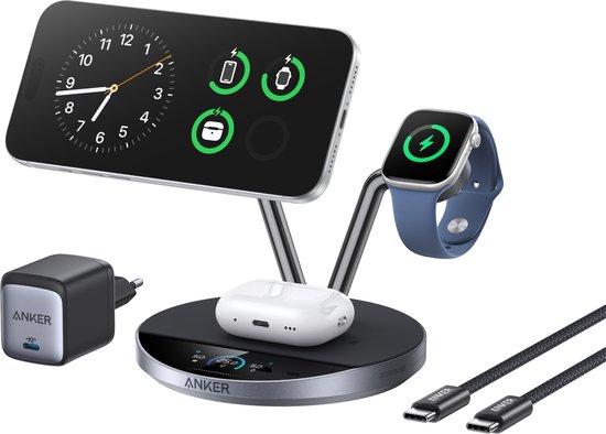 Anker B25X7G11 oplader voor mobiele apparatuur Hoofdtelefoons - Smartphone - Smartwatch - Zwart - USB Draadloos opladen - Snel opladen - Binnen