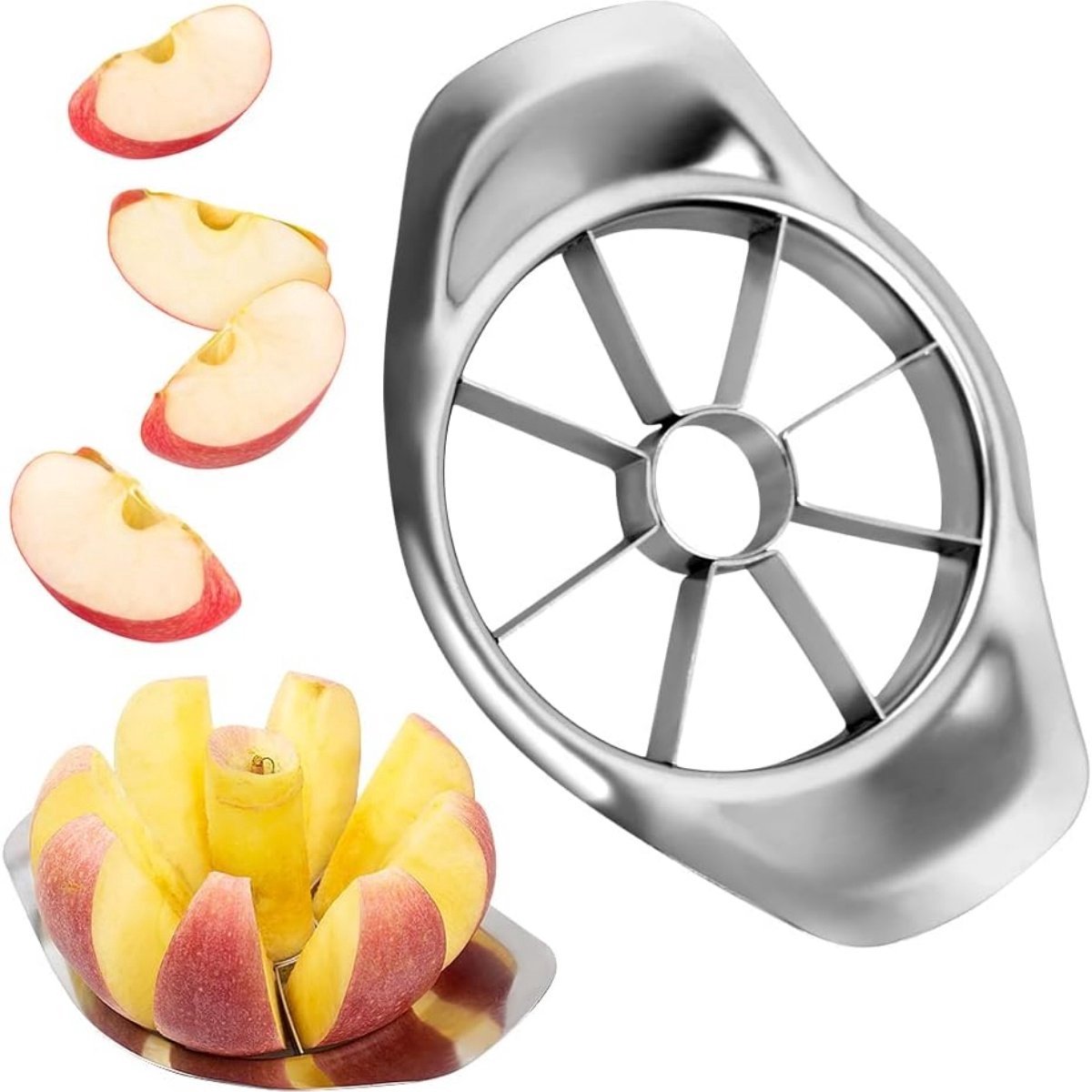 Vitdipy - Appelsnijder - Appelboor - RVS - 8 partjes - Met verhoogde grepen - Zilver