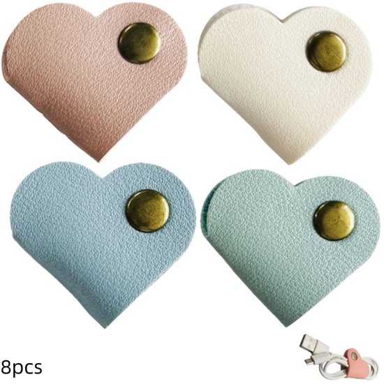 8 pièces - Organisateurs de câbles en forme de cœur - support pour écouteurs - attaches de câbles pour écouteurs - organisateur de câbles - câble en cuir - 3.6 × 3.75 cm
