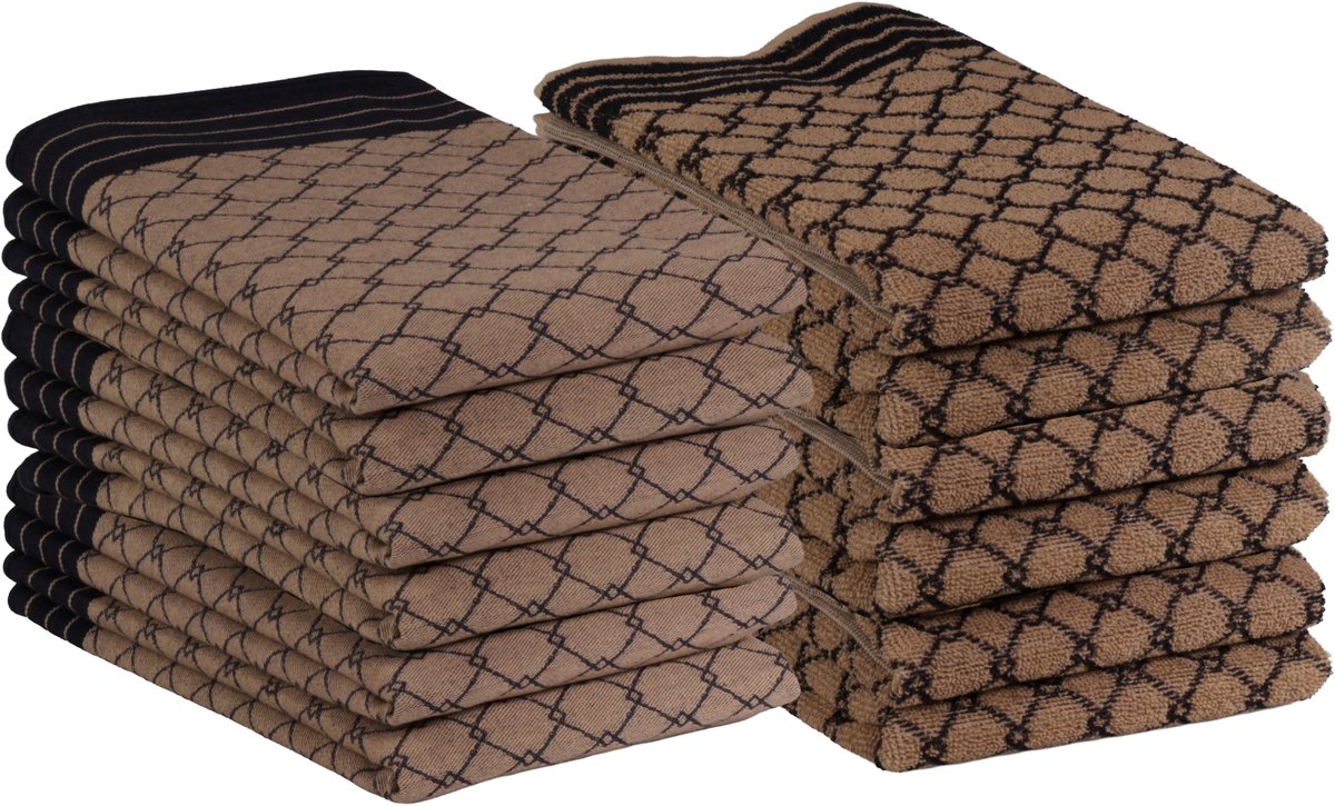 DoubleDry Theedoeken en Keukendoeken Set - 12 Stuks - 100% Katoen - Hoge Absorptie & Duurzaam - Deluxe, Beige