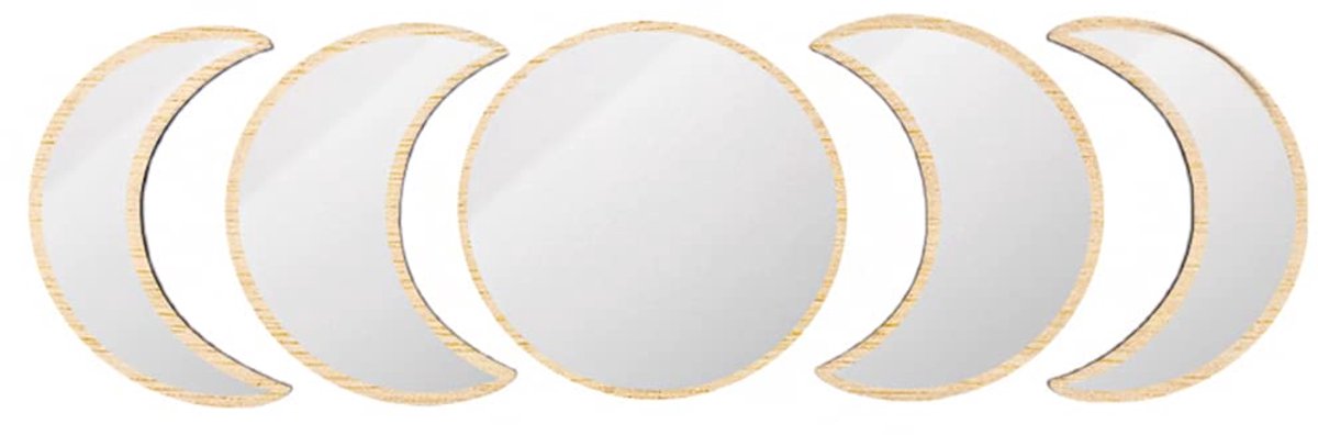 5-delige maanfasespiegelset, halve maanspiegel wanddecoratie slaapkamer, Boheemse natuurlijke Scandinavische woondecoratie decoratieve spiegel maanfase wanddecoratie