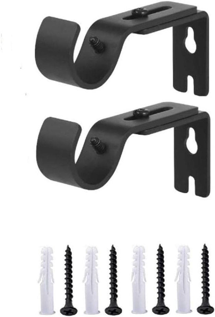 Cosensi Verstelbare muurbeugel gordijnroede beugels set 2 stuks zwart - Zware metalen gordijnroede houder - Verstelbare lengte 3 cm tot 12 cm Any