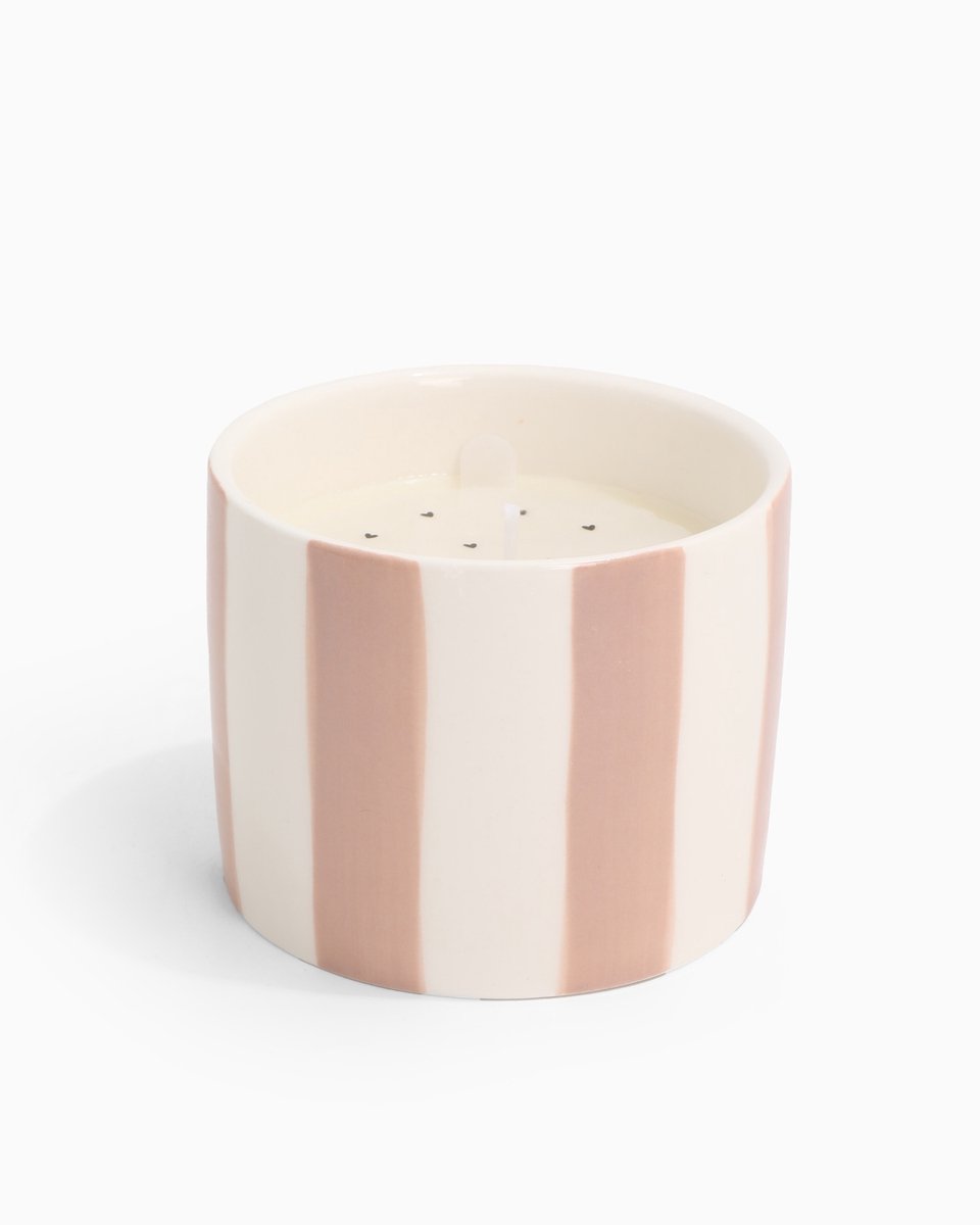 Geurkaars Keramiek Creme Beige Streep | Stationery & Gift
