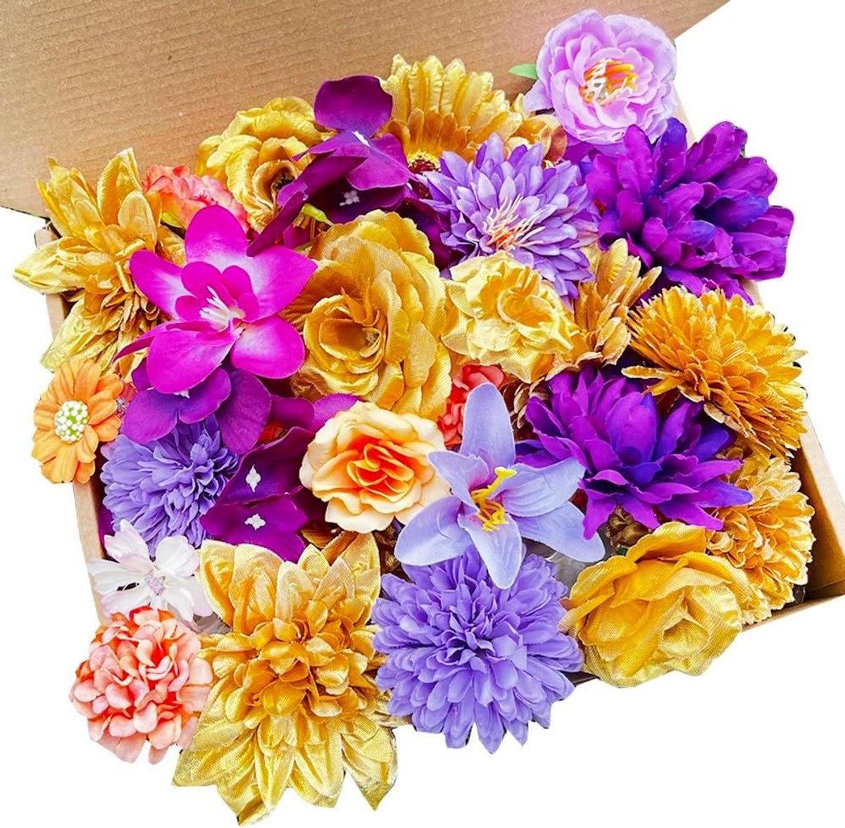 Cosensi Kunstmatige bloemen mix: 54 stuks rozen nepbloemen voor bruiloft feest DIY - haaraccessoire scrapbooking woondecoratie - goud en paars Any
