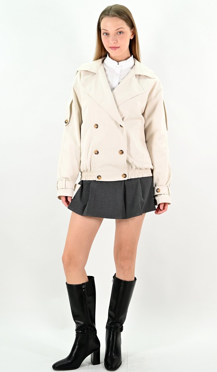 YesMooi - Waterafstotende korte trenchcoat - Water repellent - Beige - L (40)