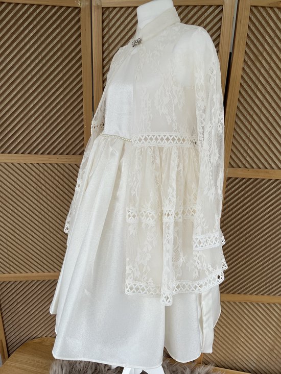 robe de soirée luxe avec veste brodée, diadème de cheveux - robe de gala - robe vintage avec veste en kanten - mariage - communion - séance photo - blanc beige - coton - 10-11 ans taille 146