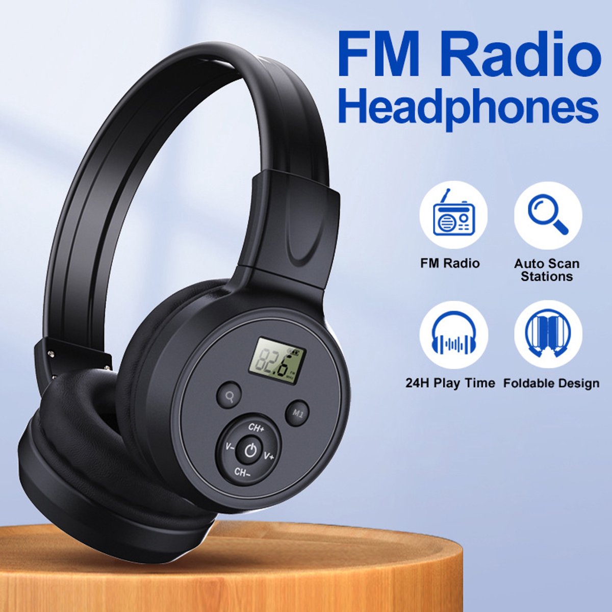 Opladelbare Draagbare FM Radio Koptelefoons - Hoog Ontvangst FM Headset Ontvanger voor Vergaderingen, Dagelijks Werk, Wandelen & Jogen