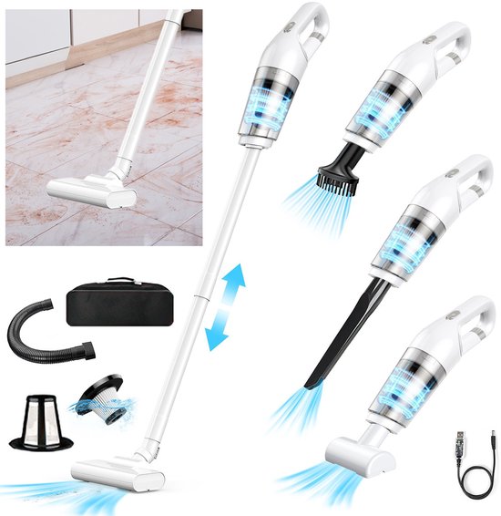 OKWISH Steelstofzuiger Stofzuiger 4-in-1 - Compact En Oplaadbaar Met Lange Accuduur En 350 ml Capaciteit - Geschikt Voor Huis En Auto - ABS - Zwart