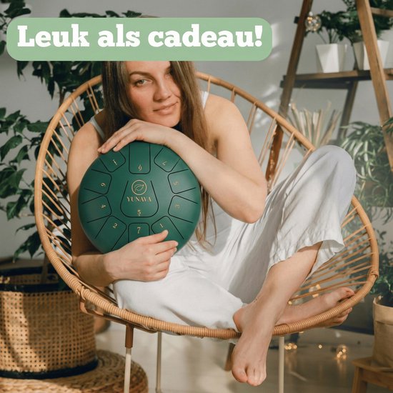 Yunava Handpan - 30 cm ø - Donker Groen - Steel Tongue Drum - Hand Klankschaal incl. Lesboek & Beschermtas - Hangdrum van Merkloos — afbeelding 3