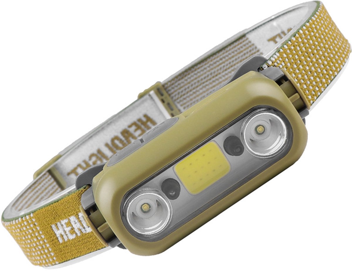 Hoofdlamp met sensor voor fel licht, USB-oplaadbaar, voor buiten, lichtgewicht, nacht hardlopen, fietslamp, buitenlamp, kampeerlamp, hoofdlamp, legergroen