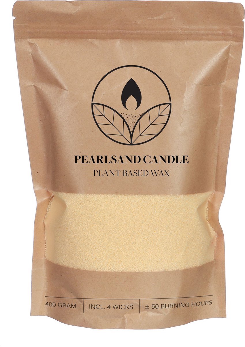 Kaarsenzand - Pearlsand candle - 400gr - crème - 50 branduren - met 4 lonten - kaarsen maken